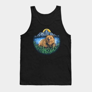 Bear Adventure Outdoor Mountain Camping Landscape Tank Top